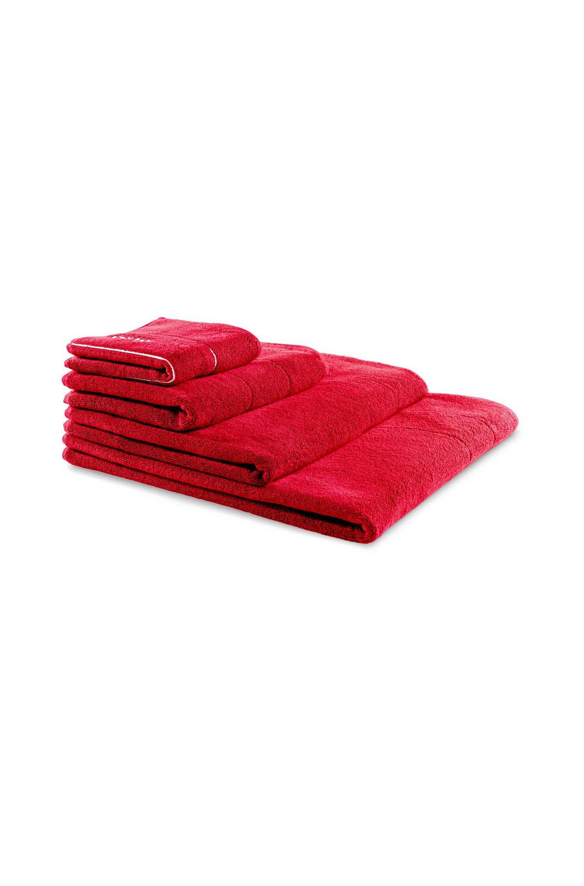 Cotton bath towel with white logo embroidery, Red