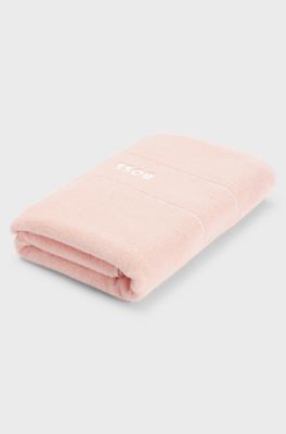 Cotton bath towel with white logo embroidery, Pink