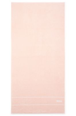 Serviette de bain en coton avec logo brod&eacute; blanc, Rose