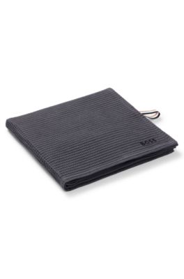 Honeycomb-cotton bath towel with signature-stripe strap, Dark Grey