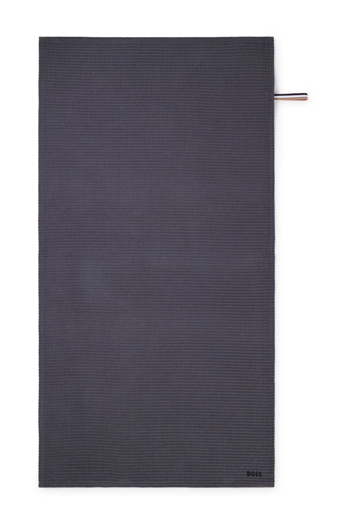 Honeycomb-cotton bath towel with signature-stripe strap, Dark Grey