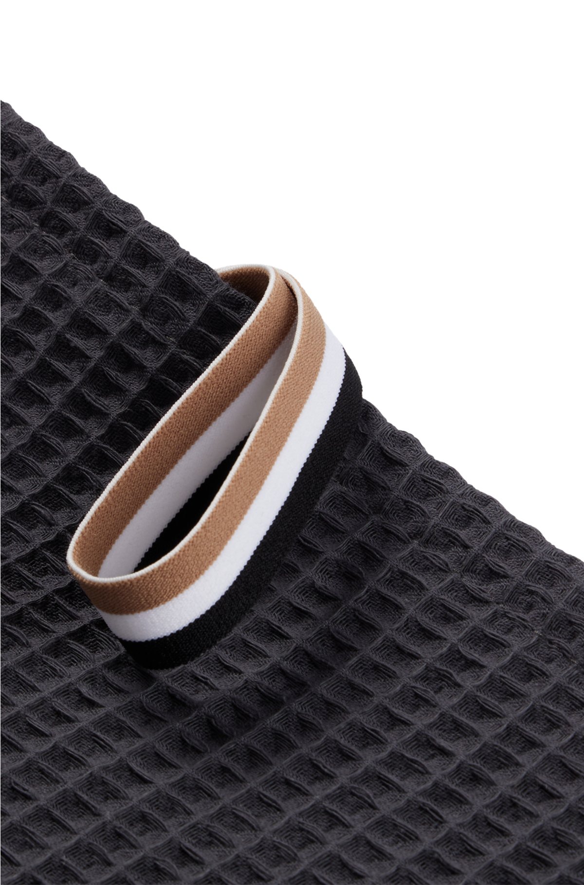 Honeycomb-cotton bath towel with signature-stripe strap, Dark Grey
