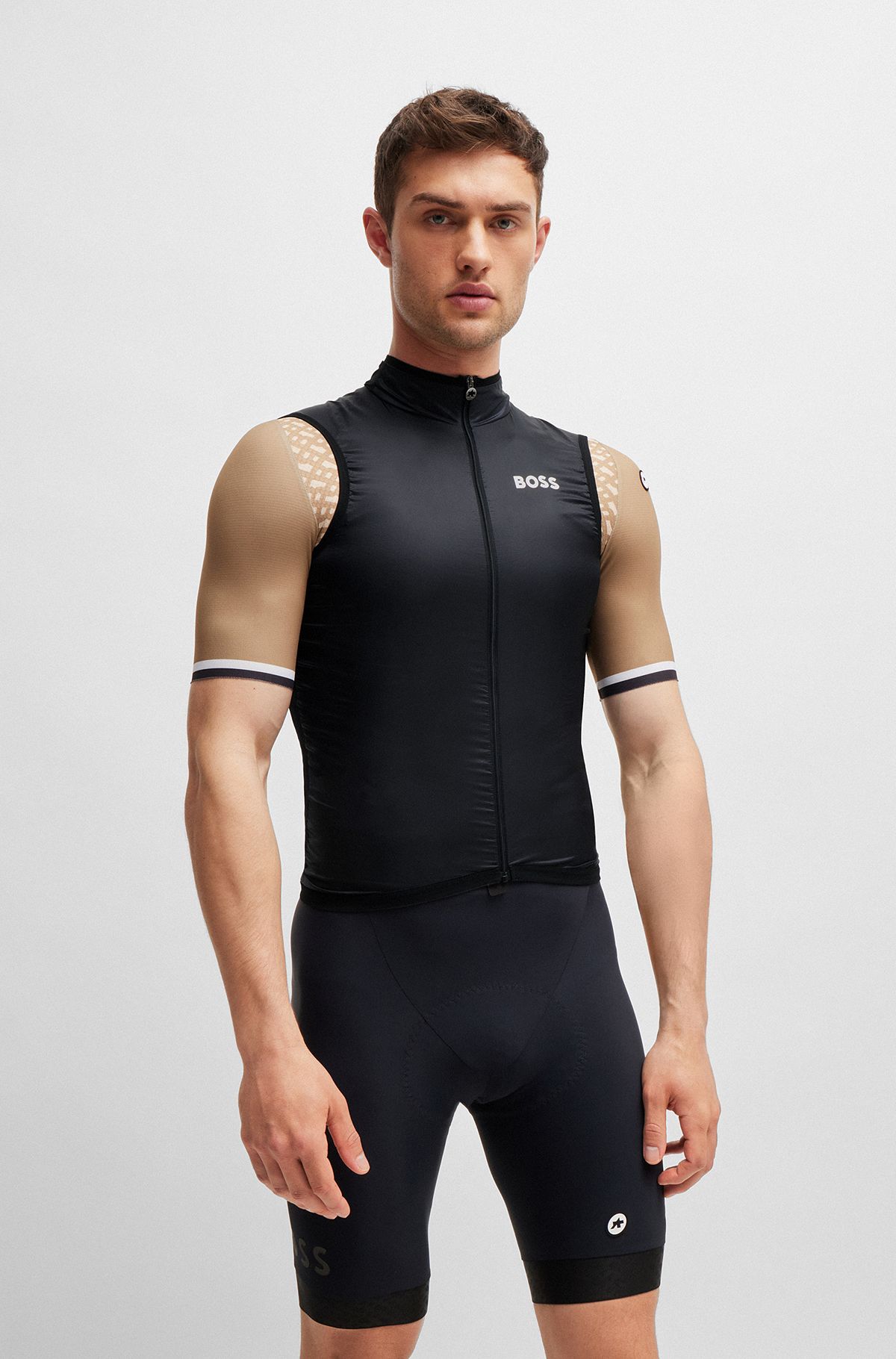 BOSS x ASSOS packable wind vest with breathable mesh back, Black