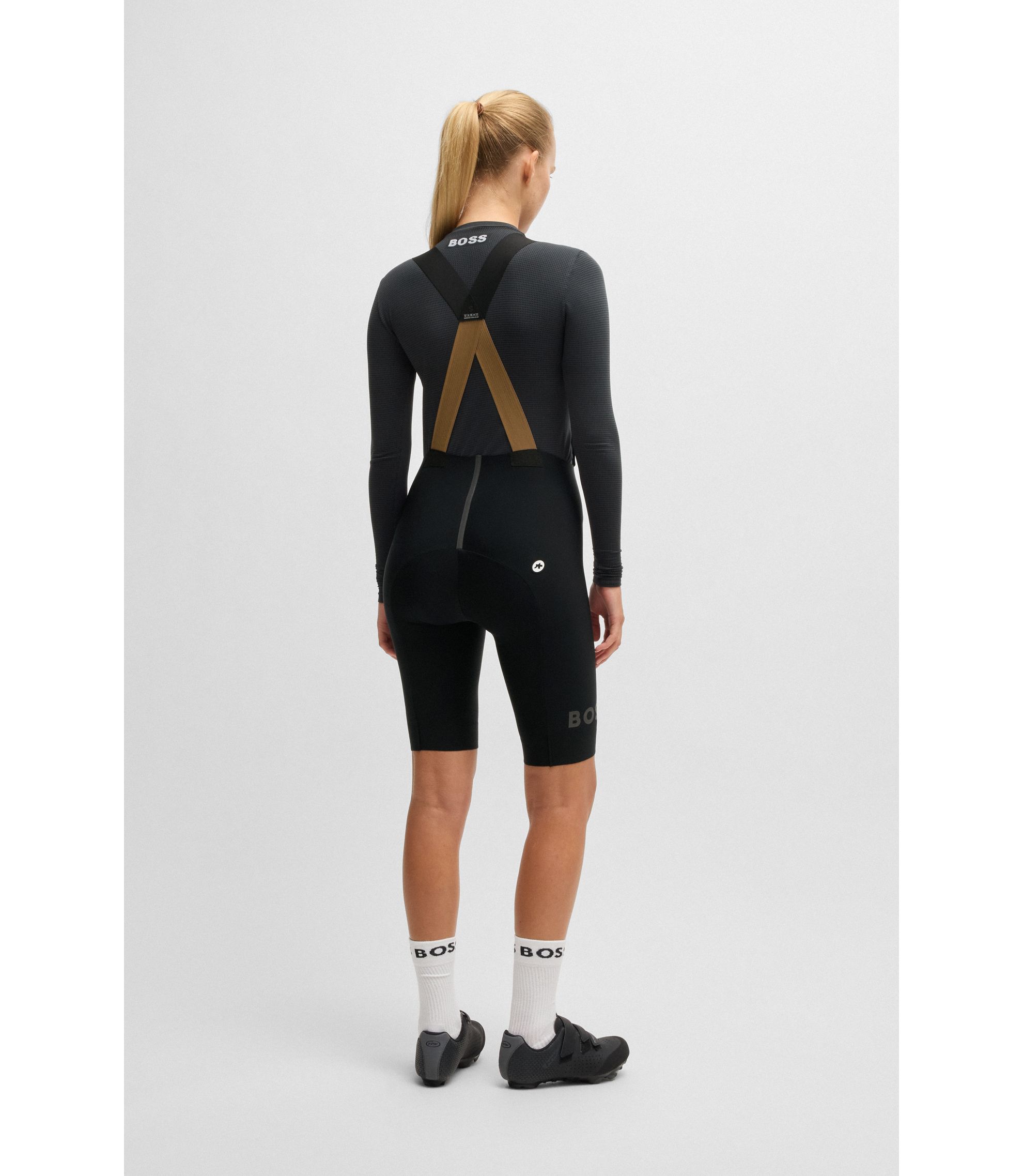 BOSS &ASSOS コラボビブショーツXL 黒 BOSSカラーのストライプ BOSS &ASSOS コラボビブショーツXL 黒 BOSSカラーのストライプ