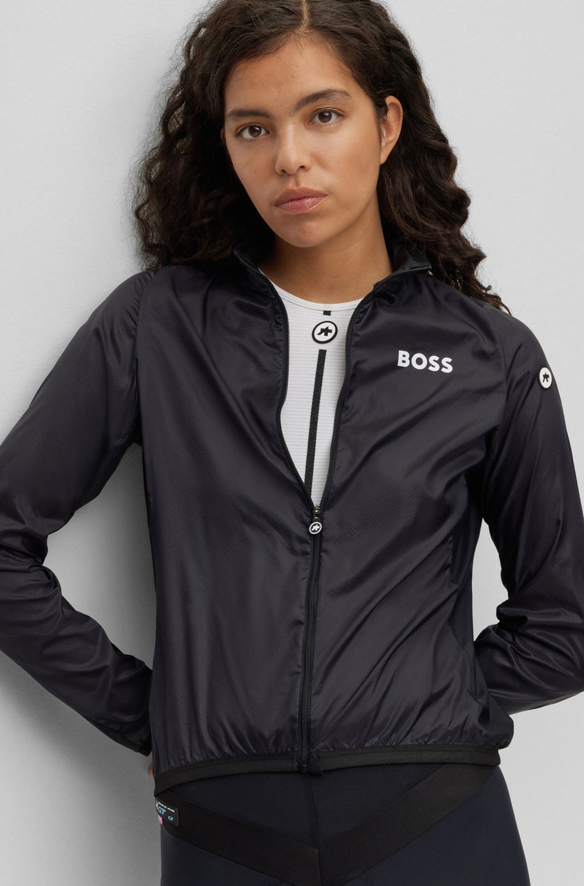 BOSS x ASSOS packable wind jacket with stretch-mesh inserts, Black
