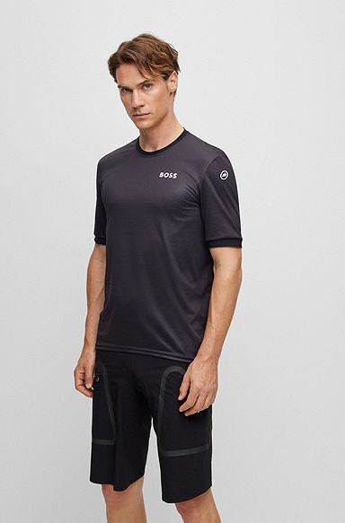BOSS x ASSOS regular-fit UPF35 jersey top with branding, Black