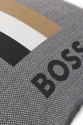 Printed cushion with logo and signature stripe, Grey
