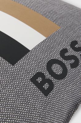 Cushion with signature stripe and logo, Grey