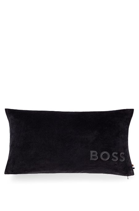 Logo-embroidered cushion cover in a cotton blend, Dark Grey