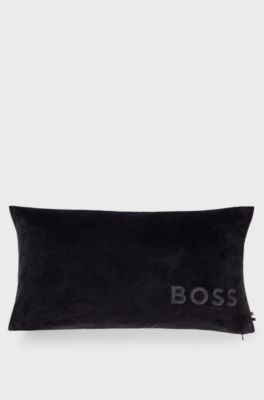 Logo-embroidered cushion cover in a cotton blend, Dark Grey