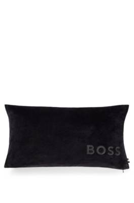 Hugo Boss Logo-embroidered Cushion Cover In A Cotton Blend In Gray