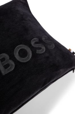 Copricuscino in misto cotone con logo ricamato, Grigio scuro