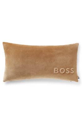 Logo-embroidered cushion cover in a cotton blend, Khaki
