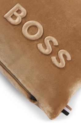 Logo-embroidered cushion cover in a cotton blend, Khaki