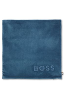 Housse de coussin en coton m&eacute;lang&eacute; &agrave; logo brod&eacute;, Bleu fonc&eacute;