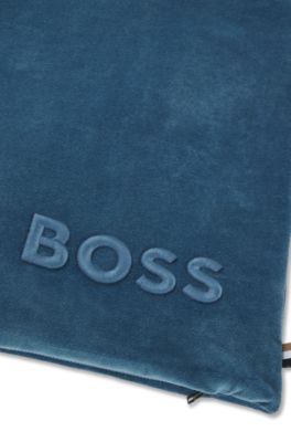 Housse de coussin en coton m&eacute;lang&eacute; &agrave; logo brod&eacute;, Bleu fonc&eacute;