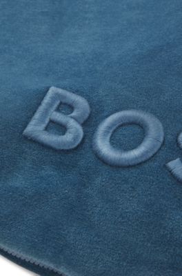 Housse de coussin en coton m&eacute;lang&eacute; &agrave; logo brod&eacute;, Bleu fonc&eacute;