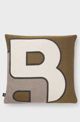 Housse de coussin avec monogramme Double B, Kaki