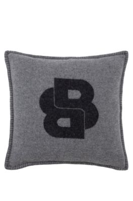 Wool-blend cushion cover with Double B monogram, Dark Grey