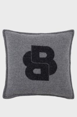 Wool-blend cushion cover with Double B monogram, Dark Grey