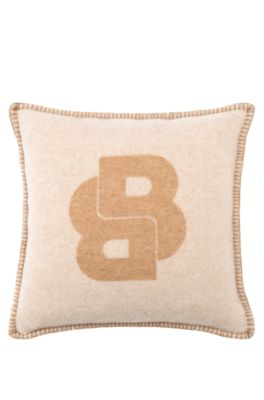 Wool-blend cushion cover with Double B monogram, Beige