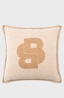 Funda de coj&iacute;n de mezcla de lana con monograma Double B, Beige