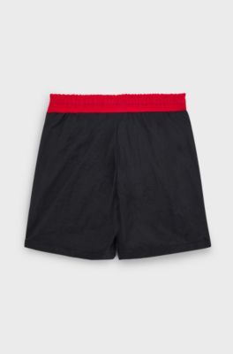 Kids' quick-dry swim shorts with vertical logo, Black