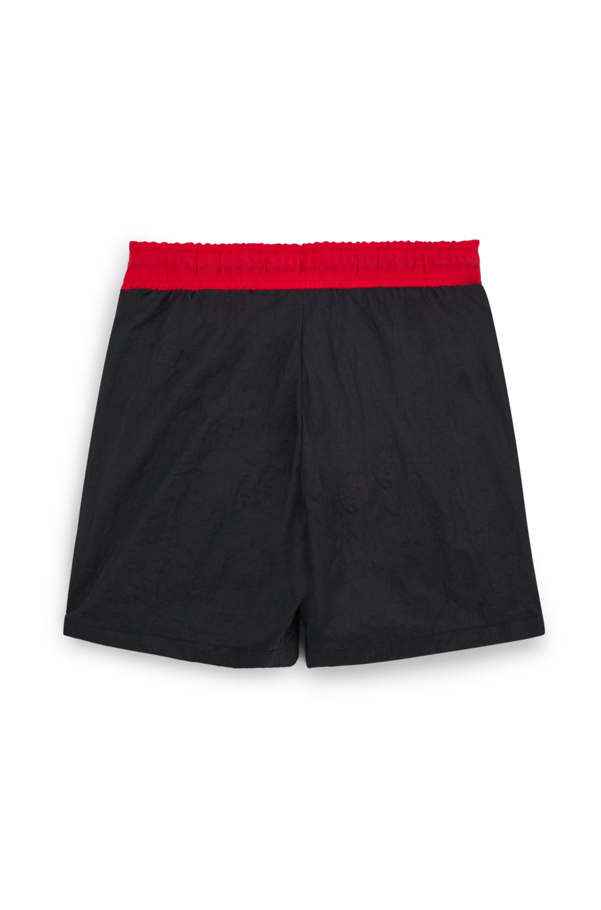 Kids' quick-dry swim shorts with vertical logo, Black