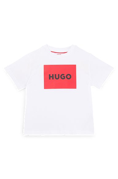 T-shirt til børn i bomuld med printet bokslogo, Hvid