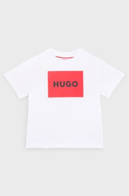 Kids' T-shirt in cotton with box-logo print, White