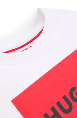 Kids' T-shirt in cotton with box-logo print, White