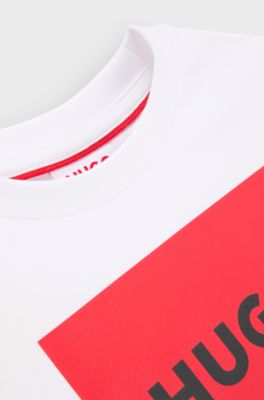 Kids' T-shirt in cotton with box-logo print, White