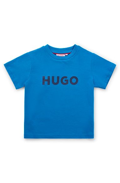 Kids' T-shirt in cotton jersey with logo print, Blue