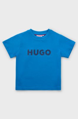 Kids' T-shirt in cotton jersey with logo print, Blue