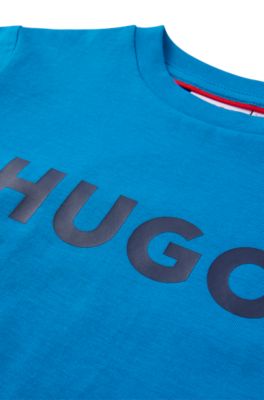 Kids' T-shirt in cotton jersey with logo print, Blue