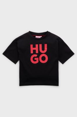 Kids' T-shirt in cotton with logo print, Black