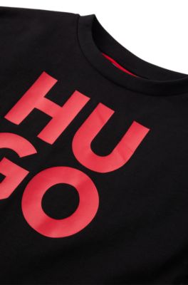 Camiseta para ni&ntilde;os en algod&oacute;n con logo estampado, Negro