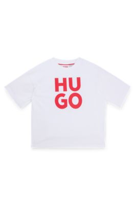 T-shirt per bambini in cotone con logo stampato, Bianco