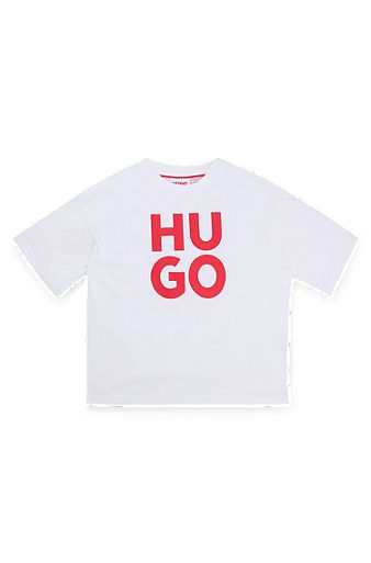 T-shirt til børn i bomuld med logoprint, Hvid