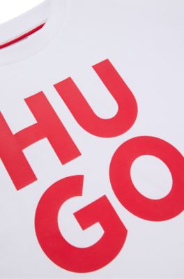 T-shirt per bambini in cotone con logo stampato, Bianco