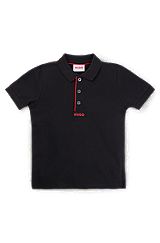Kids' polo shirt in stretch cotton with logo print, Black