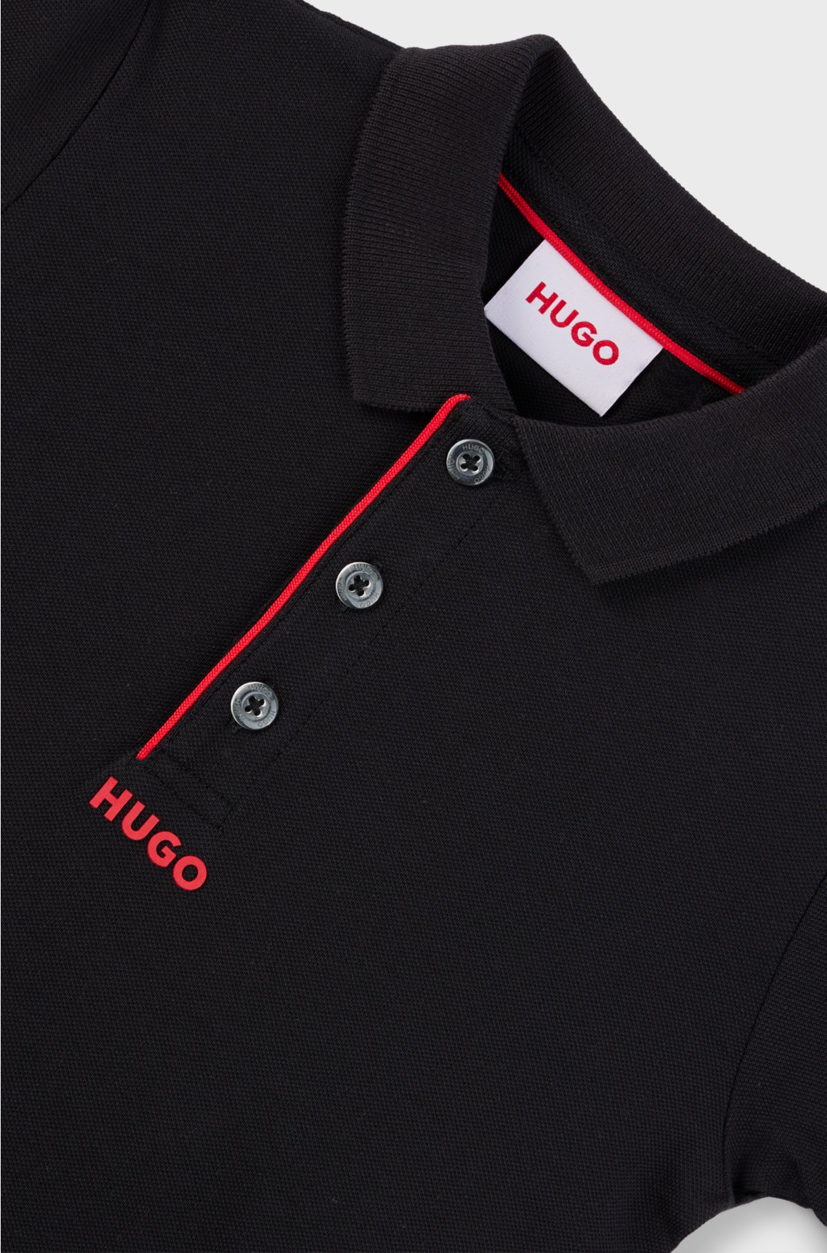 Kids' polo shirt in stretch cotton with logo print, Black