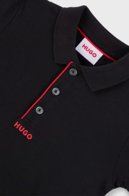 Kids' polo shirt in stretch cotton with logo print, Black