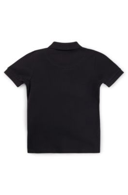 Kids' polo shirt in stretch cotton with logo print, Black