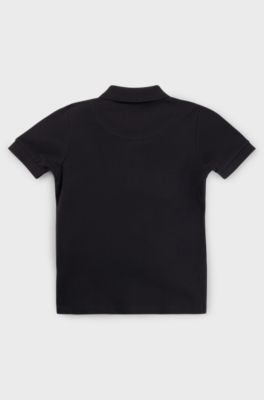 Kids' polo shirt in stretch cotton with logo print, Black
