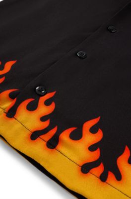Kinderoverhemd met vlammenartwork en logolabel, Zwart
