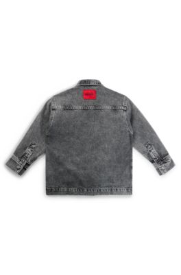 Kids' washed-black overshirt in cotton denim, Patterned