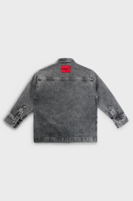 Kids' washed-black overshirt in cotton denim, Patterned