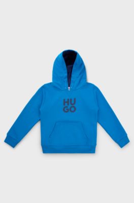 Kids' cotton-blend hoodie with stacked logo, Blue