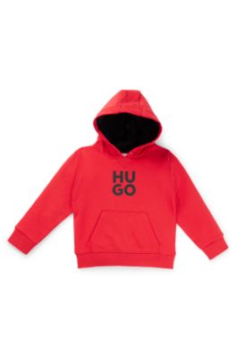 Kids' cotton-blend hoodie with stacked logo, Red